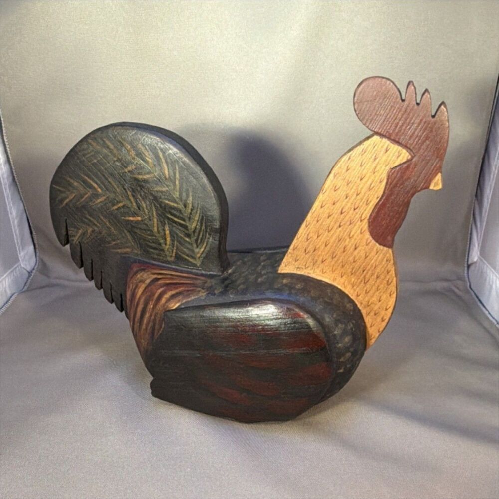 Handmade Wooden Chicken Figurine Handcrafted Farm Animal Collectible Home Decor